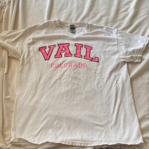 White T-Shirt with Pink Vail Colorado